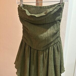 Army green stretchy asymmetrical dress